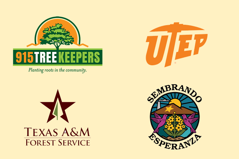 Logos for UTEP, Sembrando Esperanza, Texas A&M, and 915TreeKeepers.